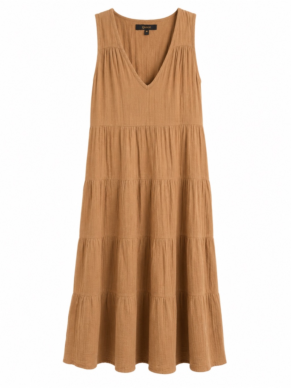 Quince Organic Cotton Gauze Tiered Maxi Dress Brown Coastal Quiet Luxury Medium